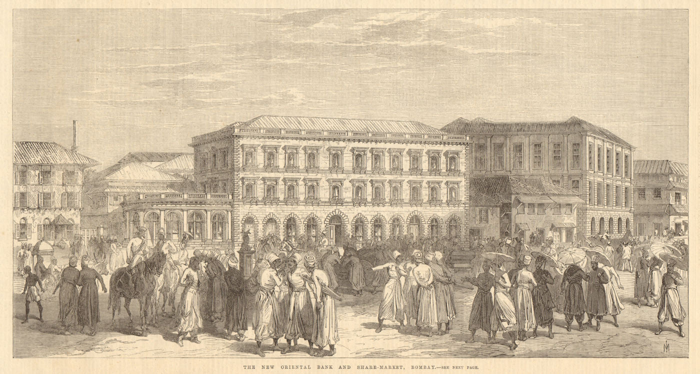 The new Oriental Bank & Share-Market, Bombay (Mumbai) . India 1865 old print